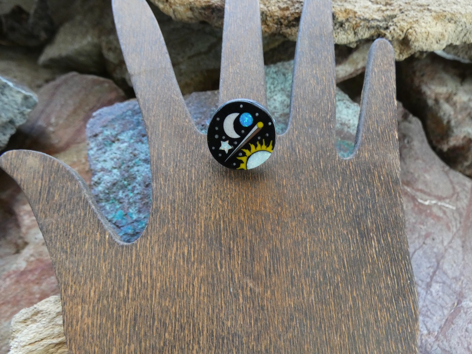 Sun Stars Micro Inlay Gemstone Aluminum Sterling Silver Alloy Size 10 Ring AS75