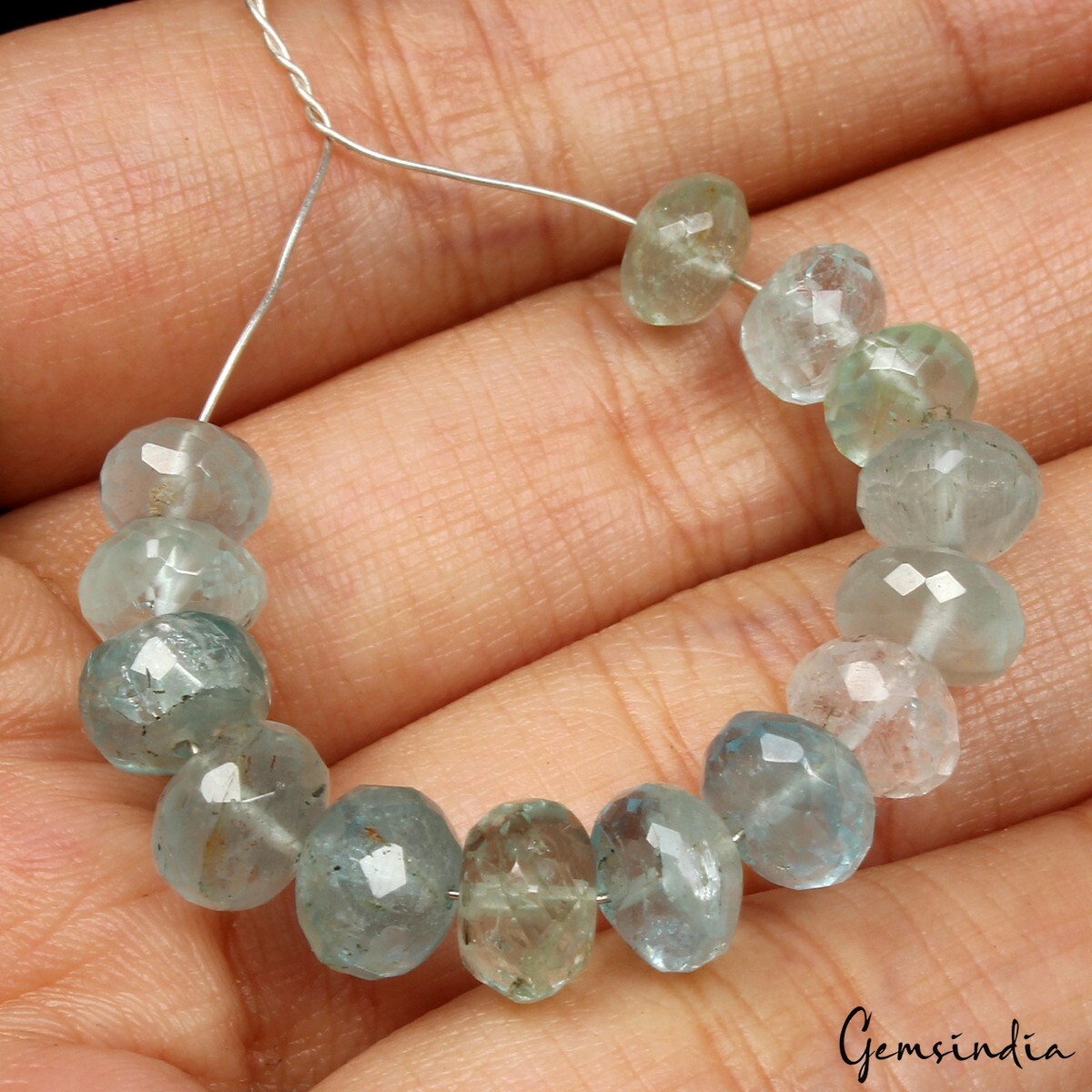 26.50 Ct/14 Pcs Natural Blue Untreated Aquamarine Round Cut Drill Beads Gems Lot