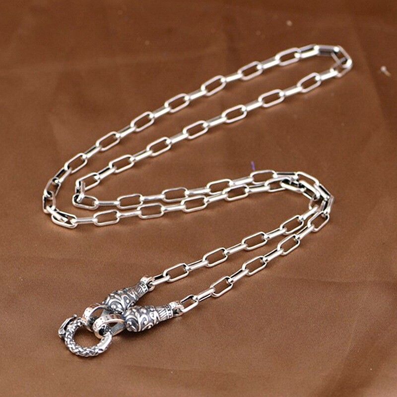 925 Sterling Silver DRAGON HEAD Clasp Paperclip Chain Necklace 60cm Heavy Gothic