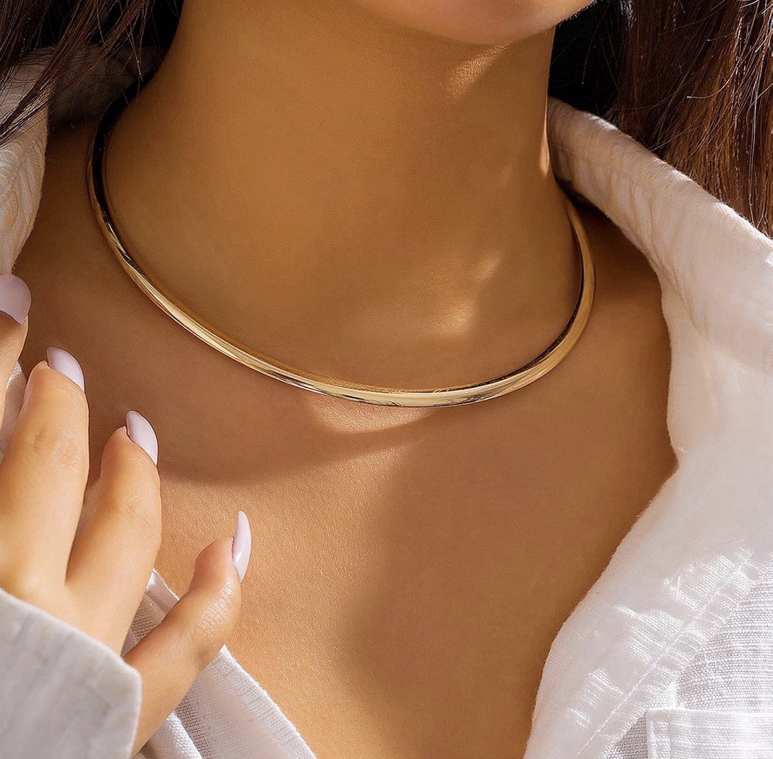 Gold Tone Collar Choker Necklace Cable Chain Lobster Clasp Adjustable 13+5cm