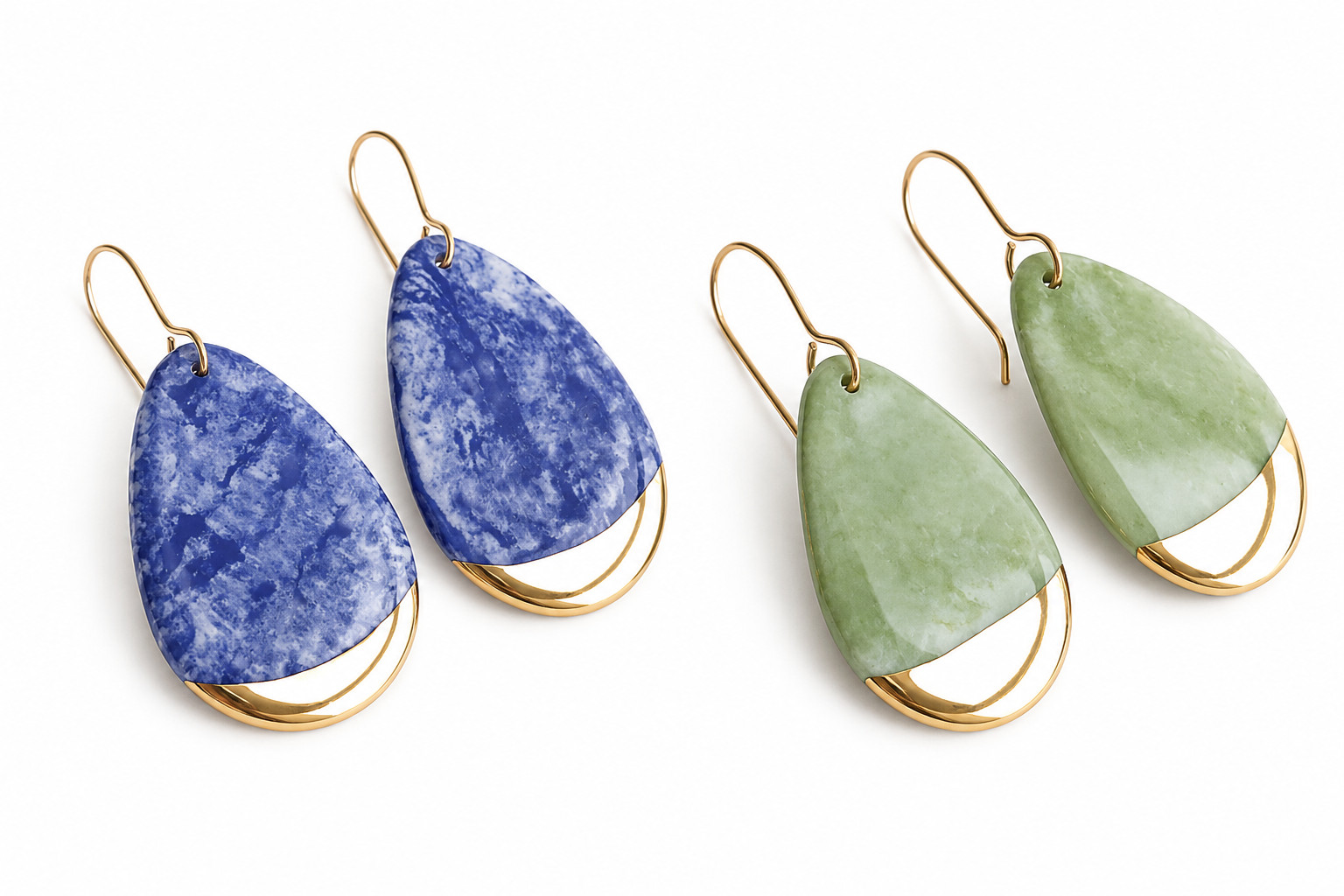 European Style Teardrop Dangle Earrings Blue Green Gold Tone Luxury Chic