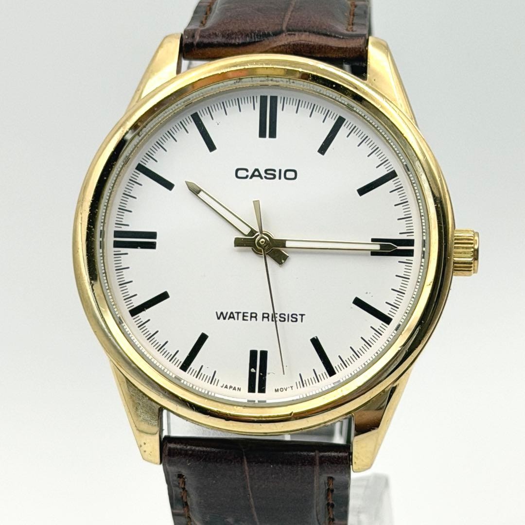 CASIO MTP-V005 Quartz Watch, Gold with White Dial