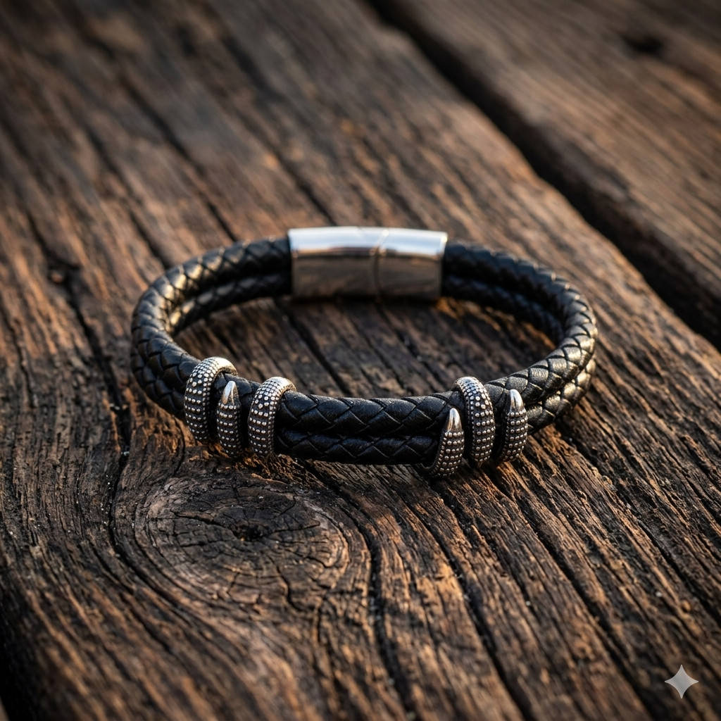 Eagle Claw Braided Full Grain Leather Bracelet Stainless Steel Magnetic Clasp