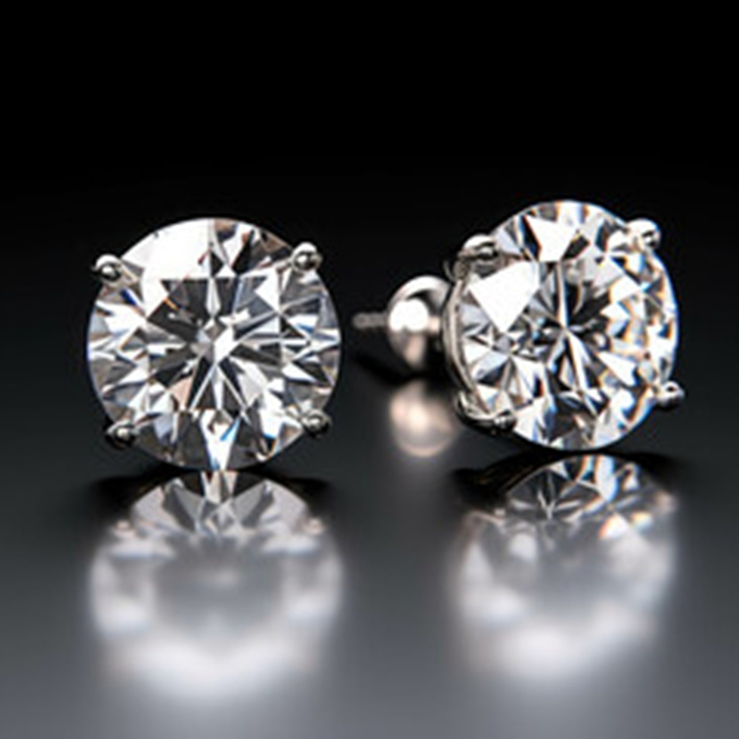 Earring Mountings 14K White Gold Round Cut Pre-Notched 4 Prong Screw Back-1 Pair