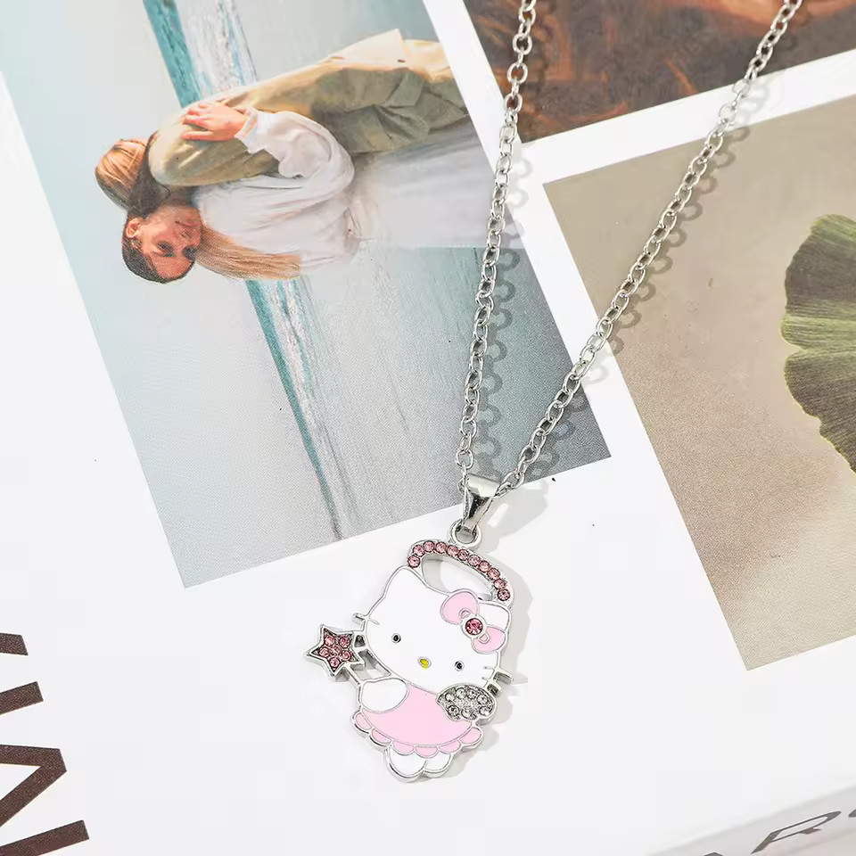 NEW Creative Hello Kitty Anime Cosplay Angel Rhinestone Pendant Necklace