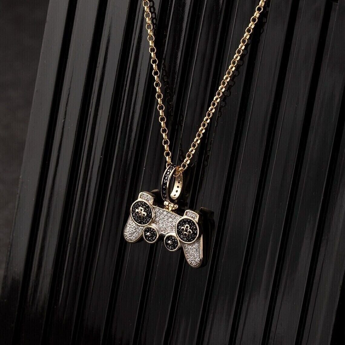 Round Simulated Diamond Stunning Gaming Remote Pendant In 14K Yellow Gold Plated