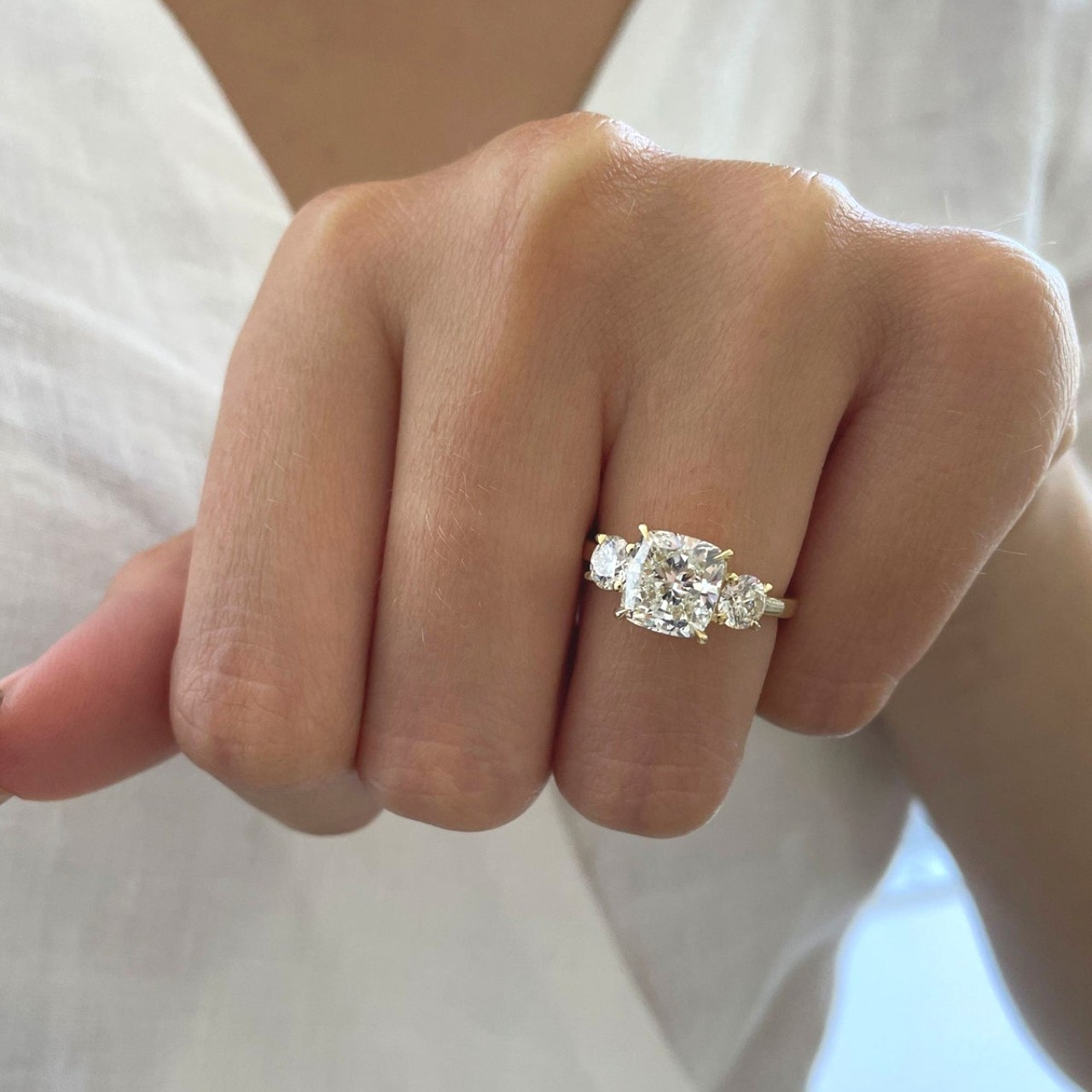 4 CT Radiant Cut Moissanite 3 Stone Engagement Ring Pear Sides Pave Band 925 Sil