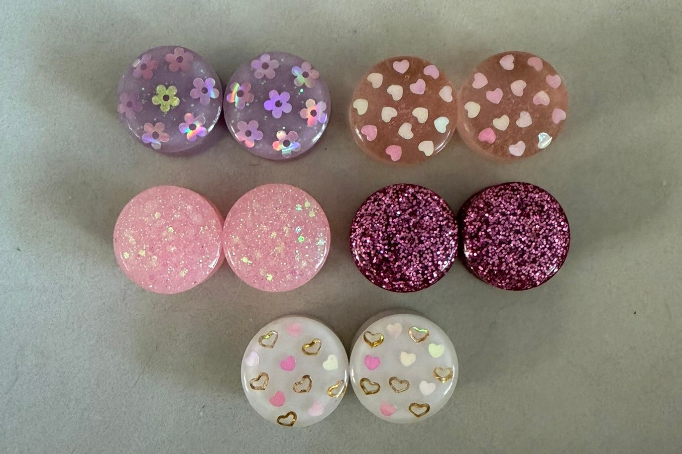 3/4″ 19mm Set of 5 Pairs of Cute Pink Glitter Resin Plugs (Double Flare)