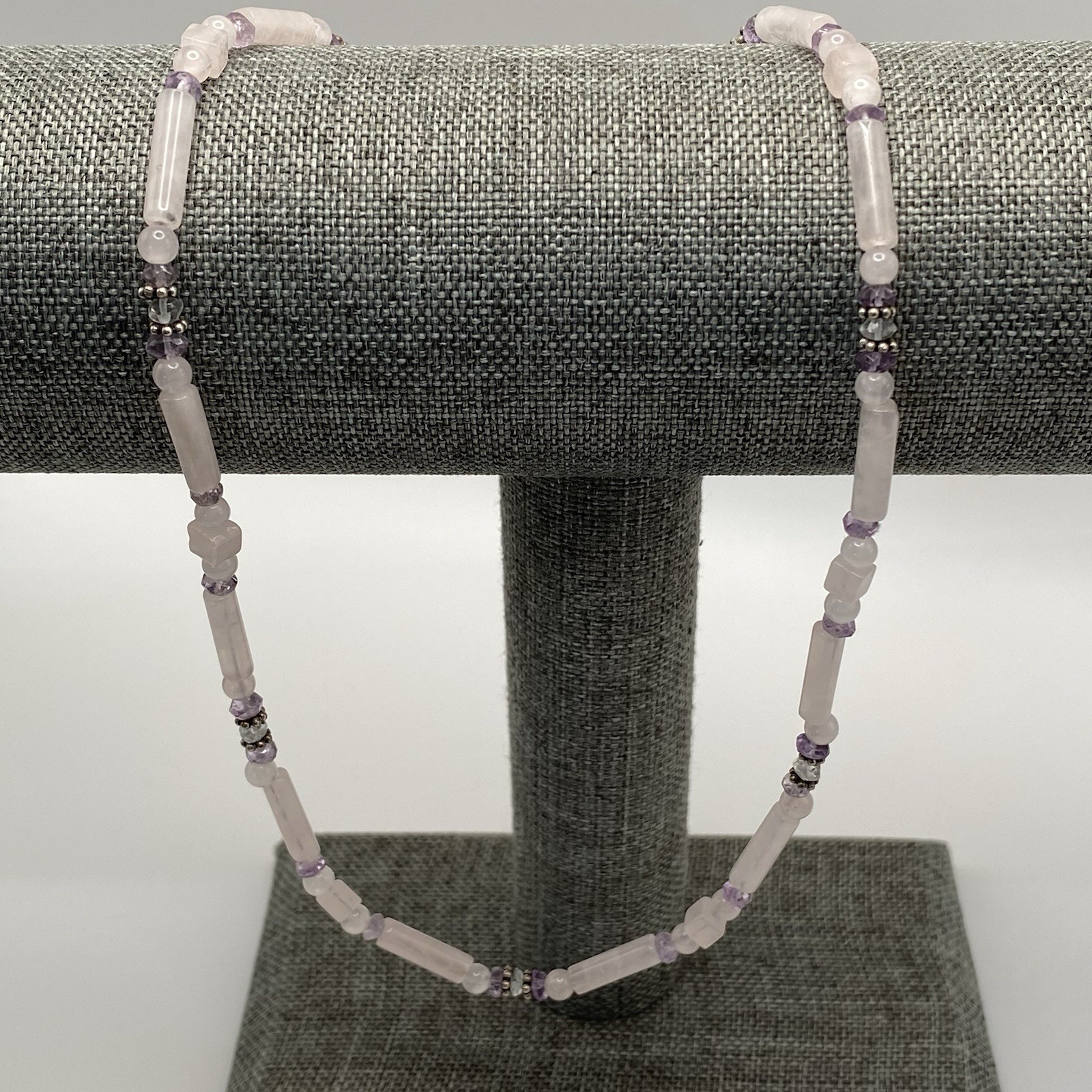 Sajen 925 Sterling Silver Necklace Rose Quartz Amethyst Beaded Accents Vintage
