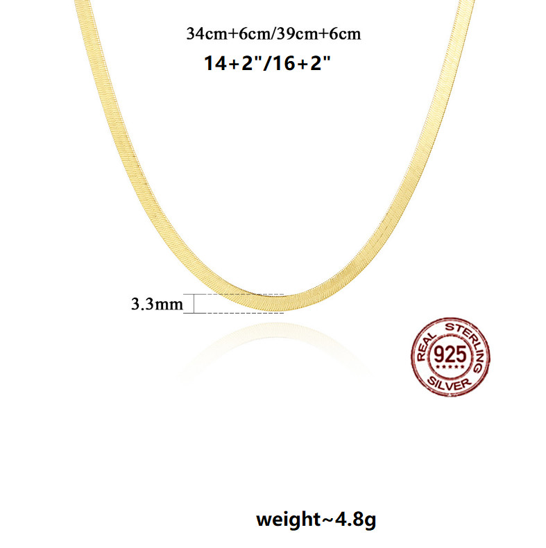 Gold Plated Sterling Silver Flat Herringbone Chain Choker Necklace 16″/18″ PE36