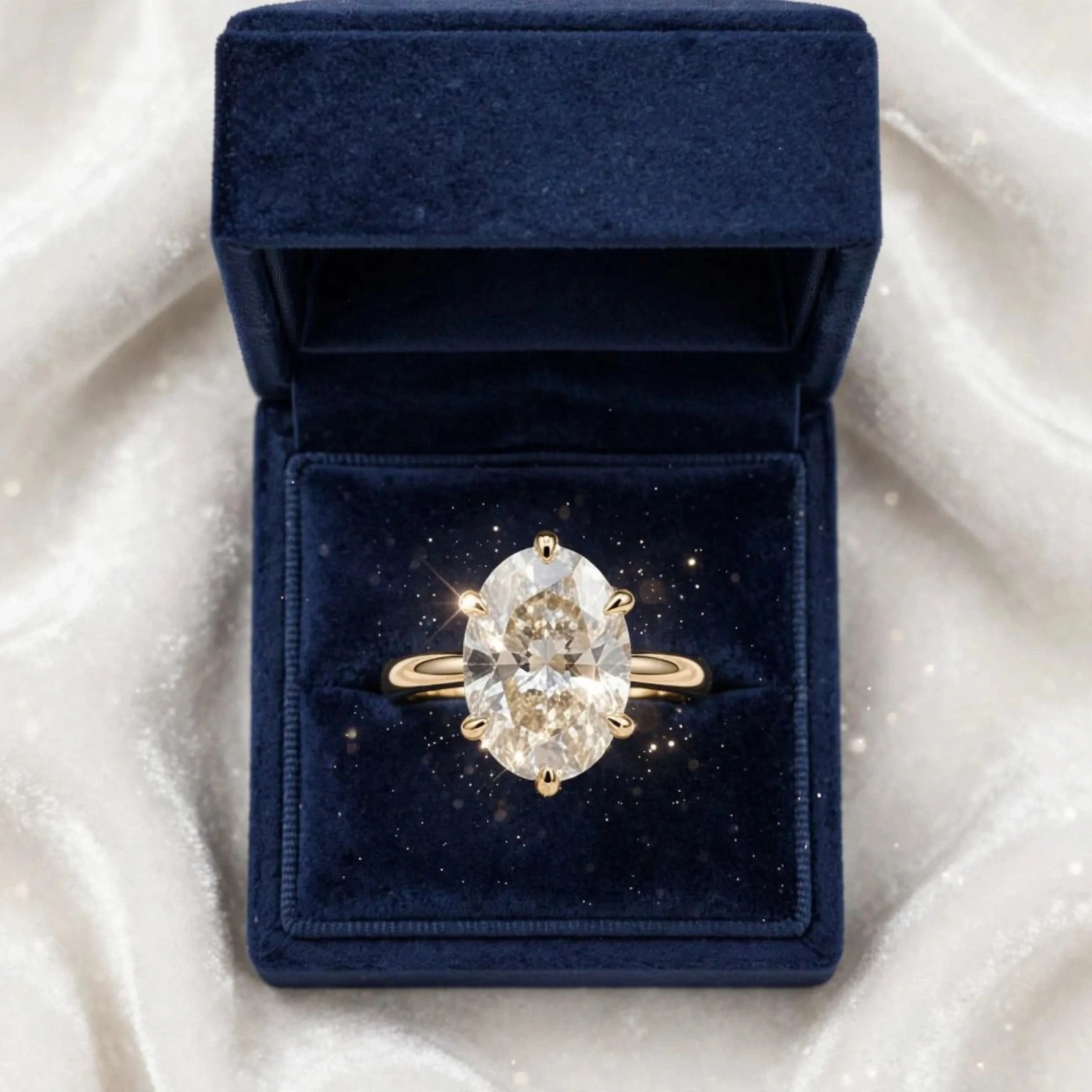 2.0Ct oval Cut moissanite Six prong Solitaire Engagement Ring 14k gold Plated