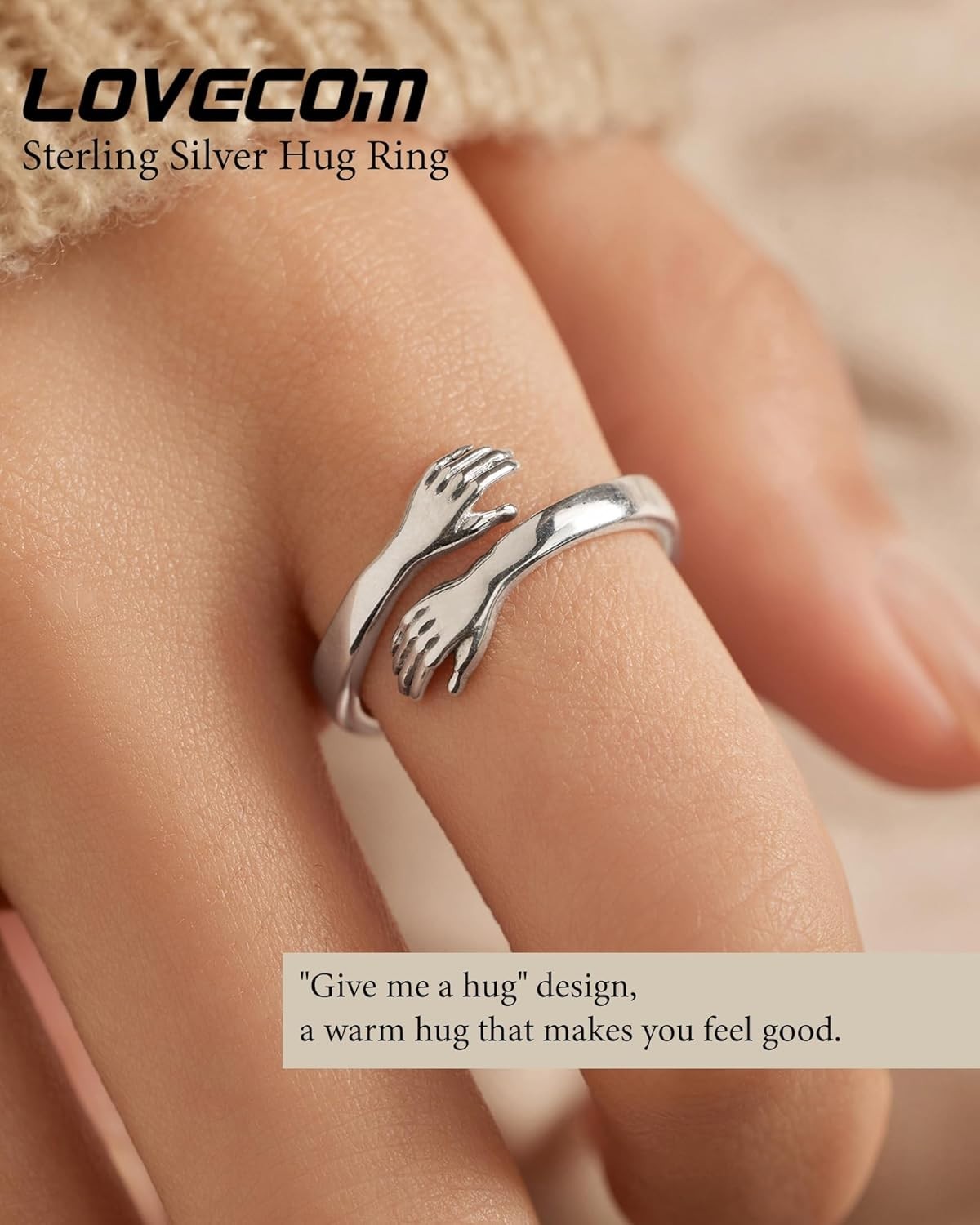 Elegant Adjustable Hug Ring in Sterling Silver – Ideal Gift for Moms & Friends