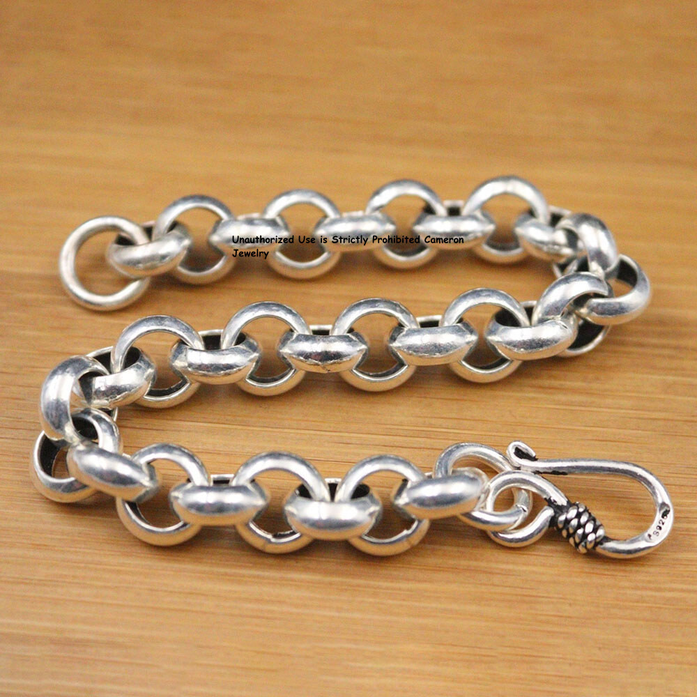 Solid S925 Sterling Silver Chain 10mm Cable Rolo Link Bracelet 25-26g 8.3inch L