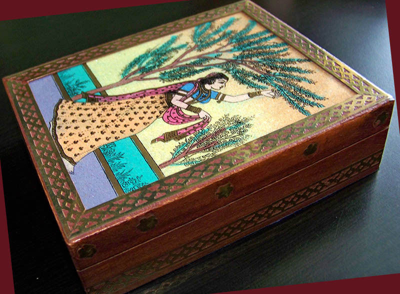 GEMSTONE PAINTING DESIGNER WOOD BRASS JEWELRY BOX INDIA