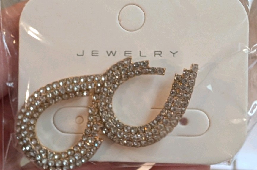 Gold Tone Pavé Clear Simulated Crystal Rhinestone Huggie Hoop Earrings