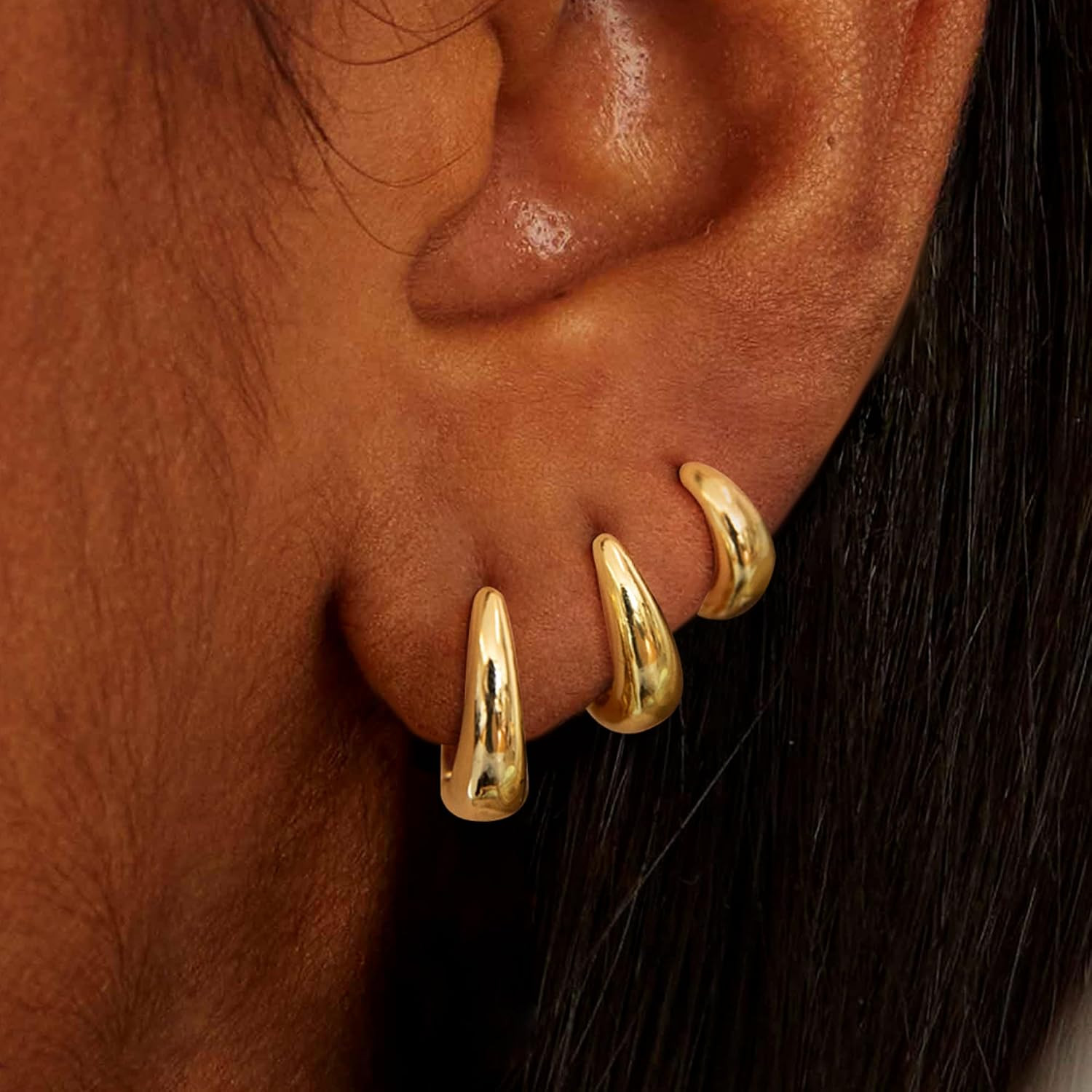3Pairs Gold Hoop Earrings for Women Trendy, 14K Gold Plated Hoops Huggie Earring