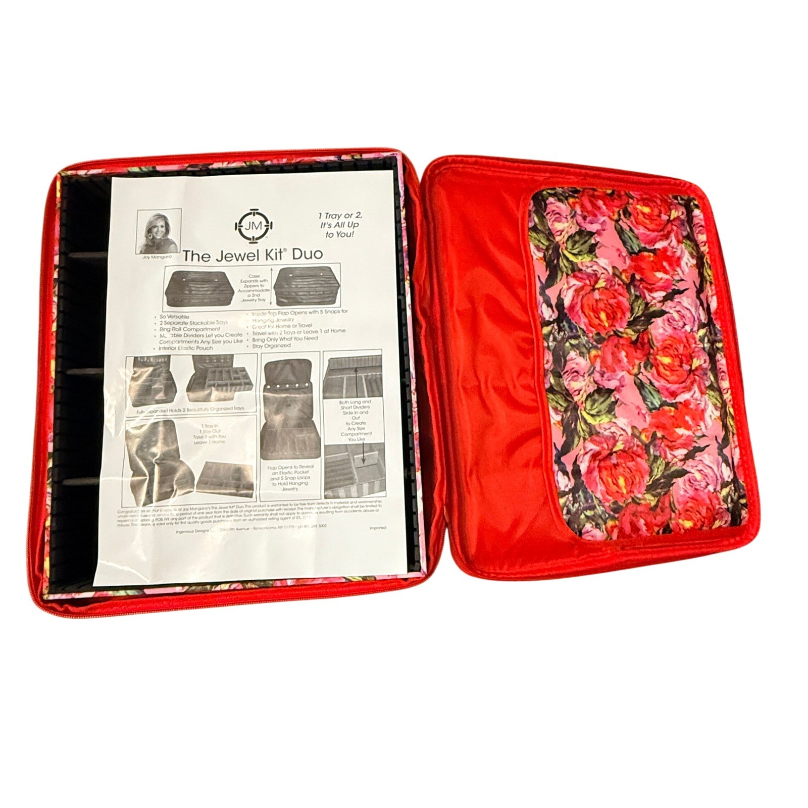 Joy Mangano Womens Jewel Kit Duo Floral Expandable Jewelry Case OS Red Polyester