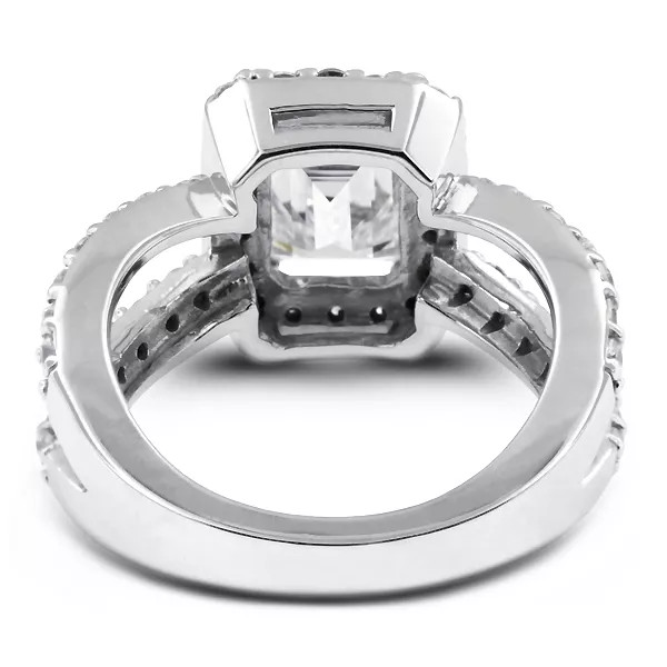 Side Stone Engagement Ring Platinum Halo 3.51 CT Emerald Lab-Grown Diamond F SI1
