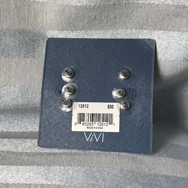 ViVi 3 Pairs Multi Color Square Cut Stud Earrings Set NWT New Crystal Studs