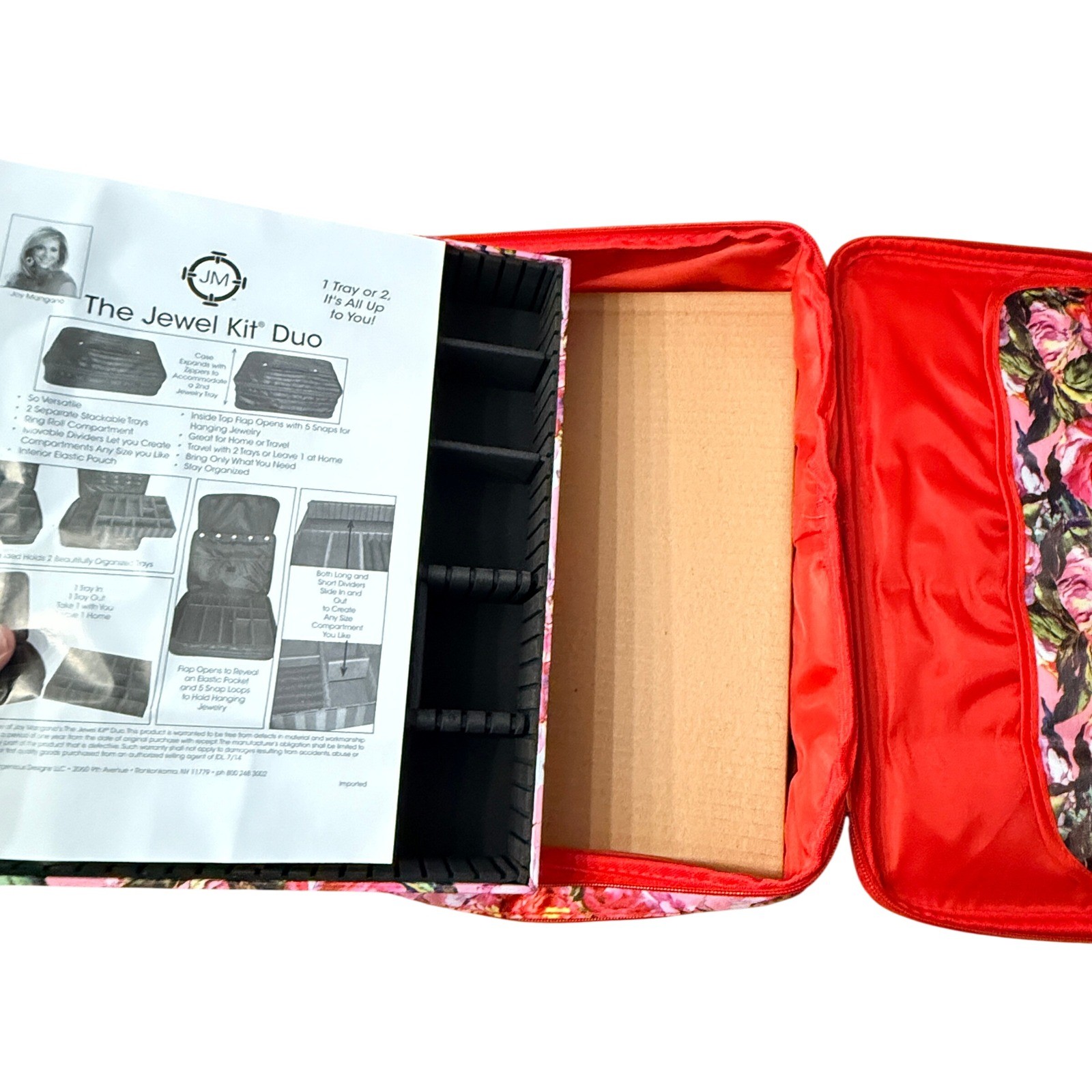 Joy Mangano Womens Jewel Kit Duo Floral Expandable Jewelry Case OS Red Polyester