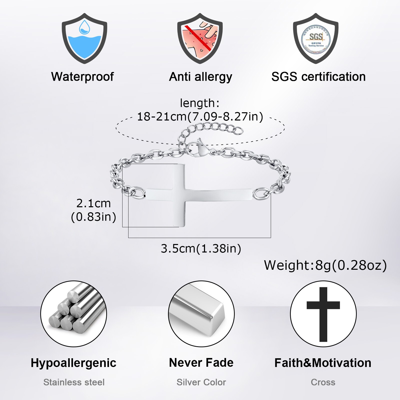 Cross Bracelets Rolo Link Chain Wristband Christ Faith Stainless Steel Mens Gift