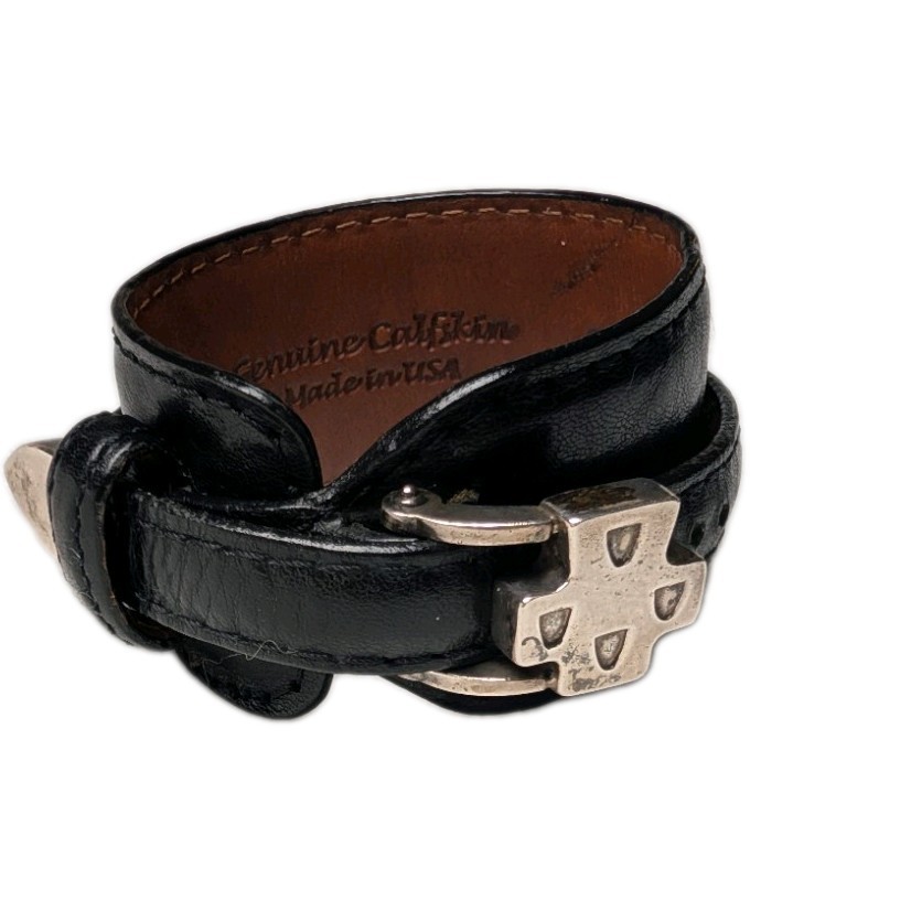 Saint by Sarah Jane Sterling Silver Casa Cross Black Leather Wrap Bracelet L