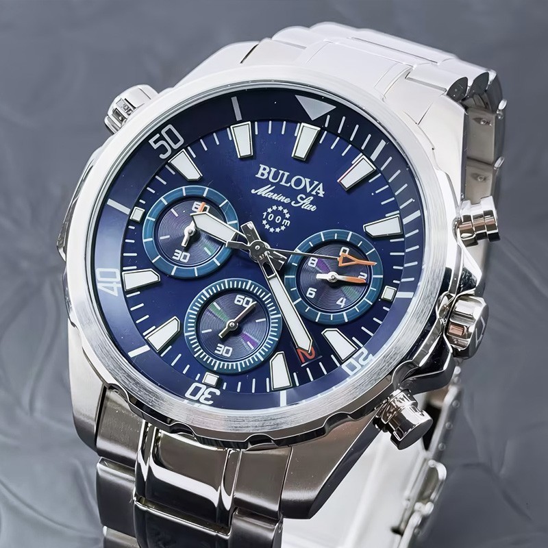 Bulova Marine Star Series B 96B256 Blue Dial Quartz Men’s Chronograph Watch 43mm