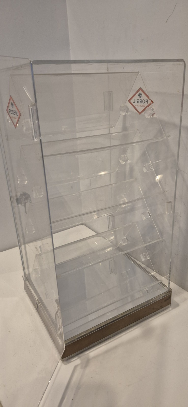 Vintage FOSSIL Watch Acrylic Counter Top Display Case Double Sided Rotating