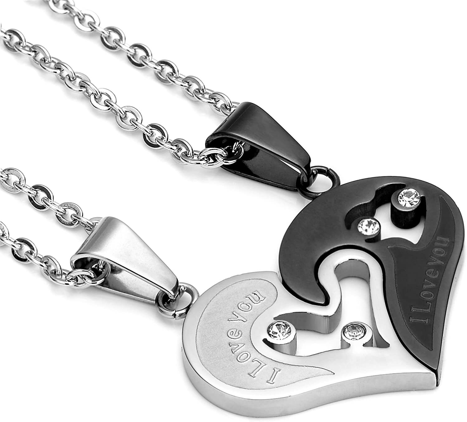 Stainless Steel Mens Womens Couple Necklace Pendant Love Heart Puzzle Matching