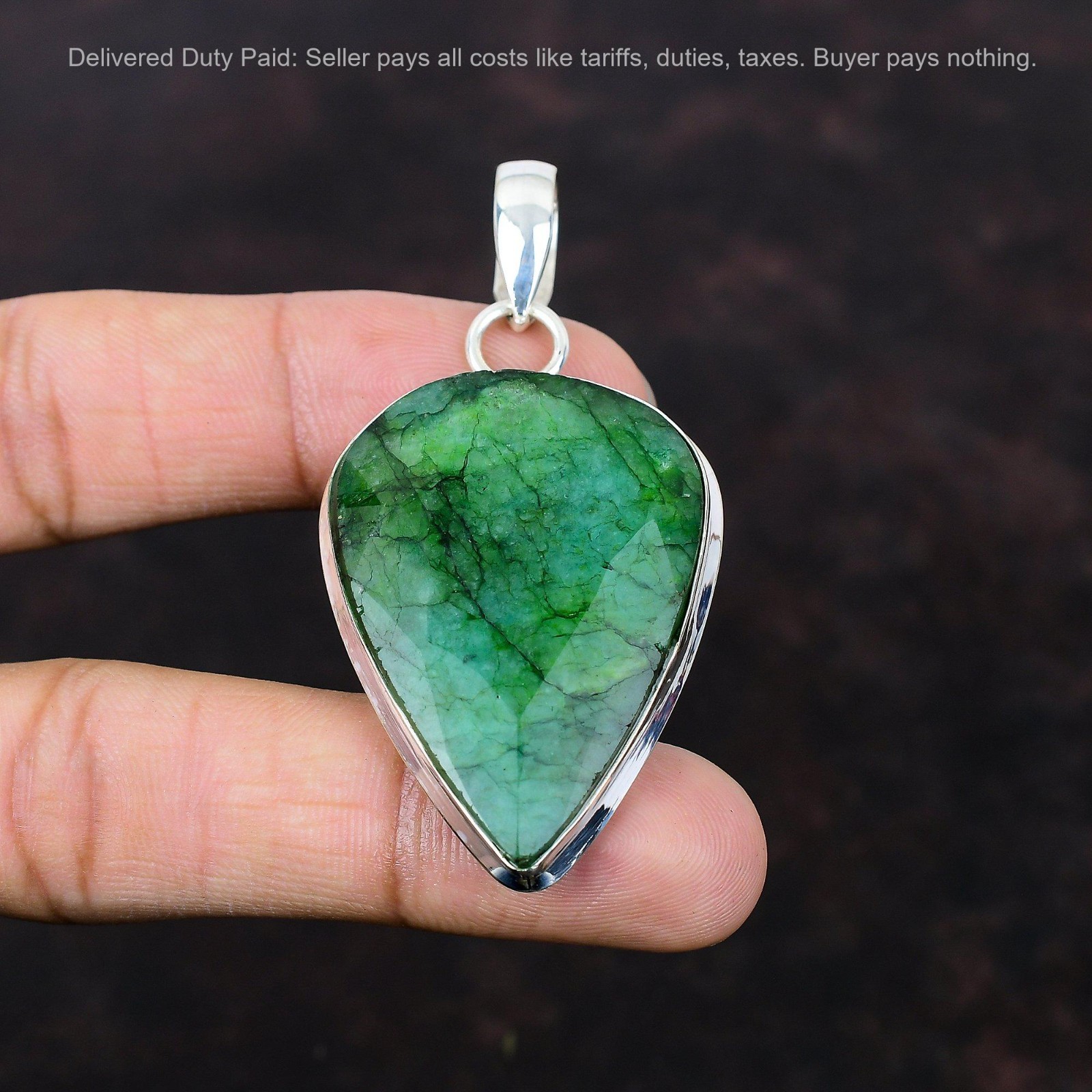 Valentines Deal Pear Zambian Emrald Gemstone Daughter Pendant Sterling Silver