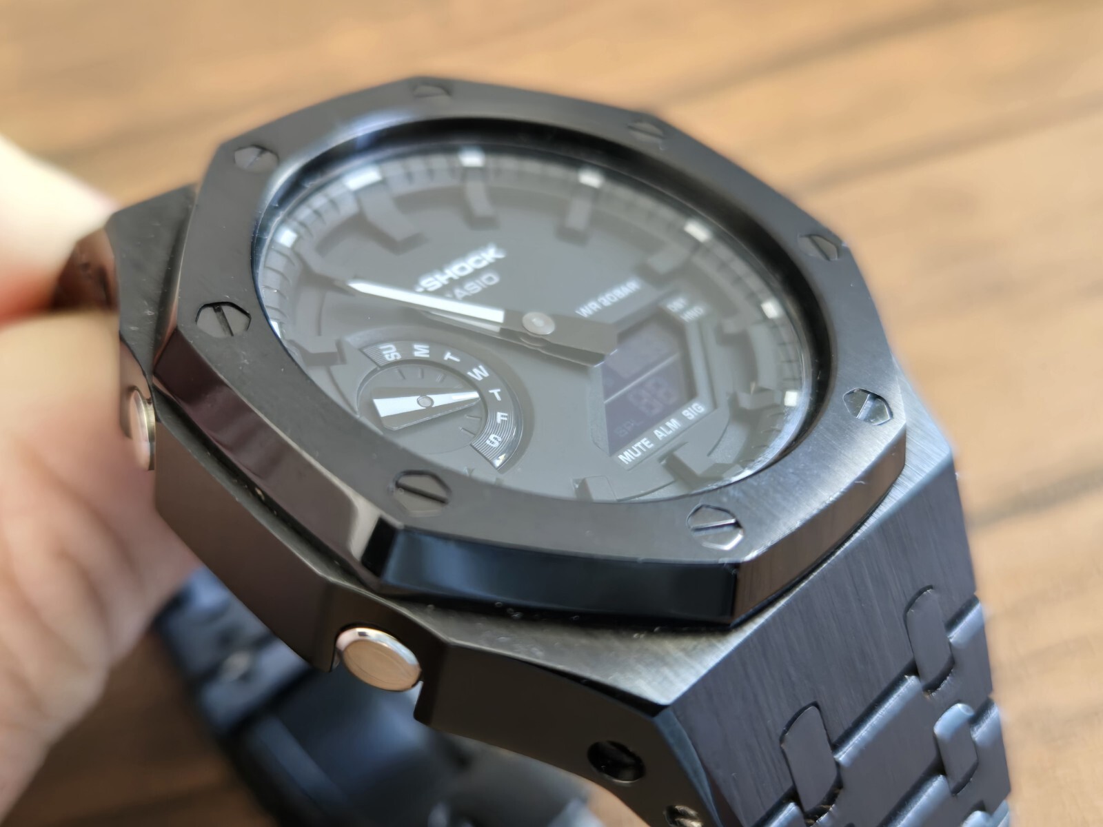 Casio G-Shock GA-2100SKE MOD Metal Case Bracelet Black Analog Digital 45.4 mm