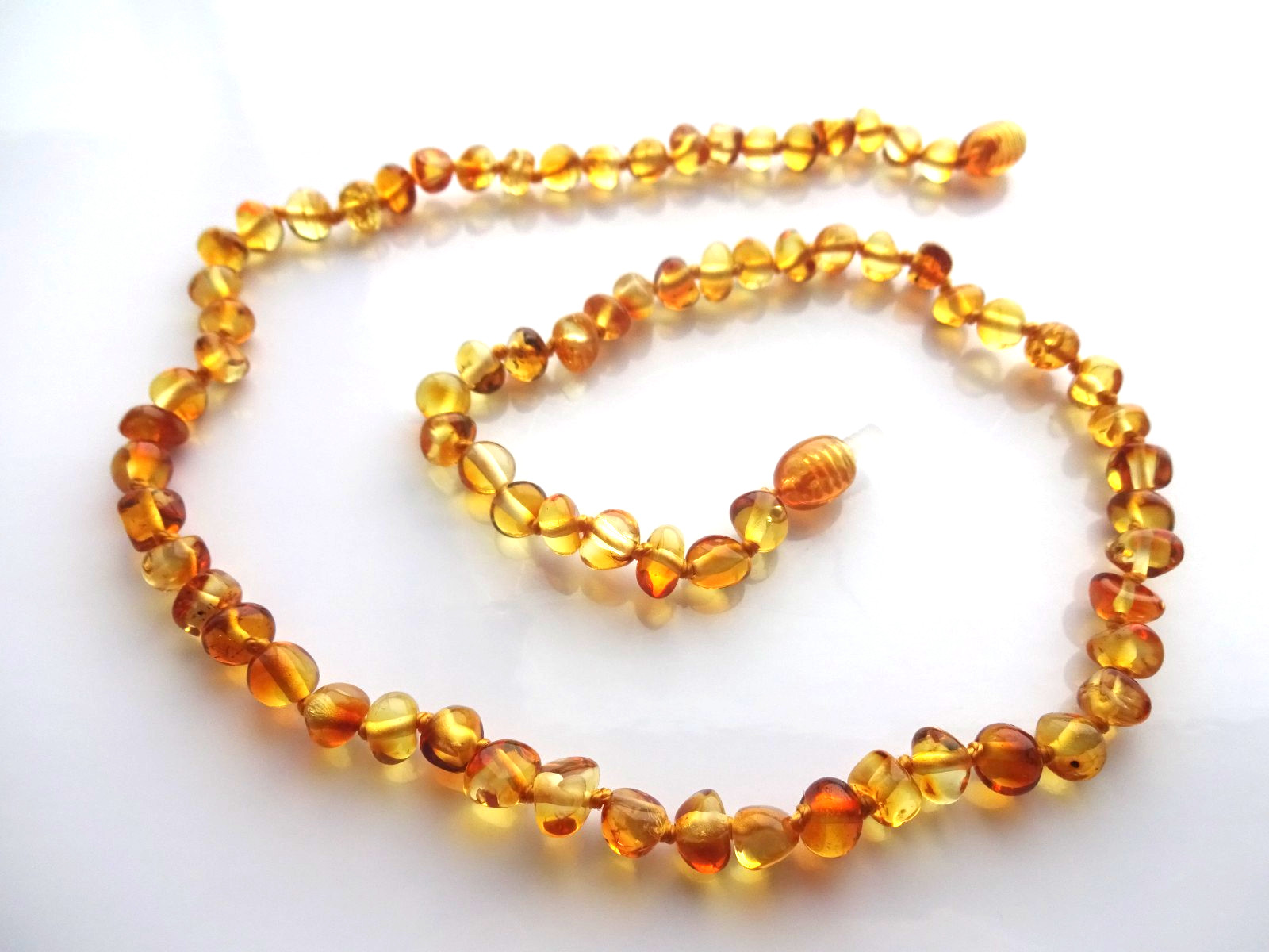 Natural BALTIC AMBER Necklace Round Beads Honey Color 15” 38cm