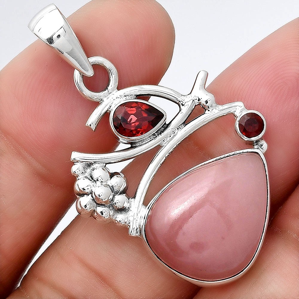 Guava Quartz – Brazil and Garnet 925 Sterling Silver Pendant Jewelry P-1704