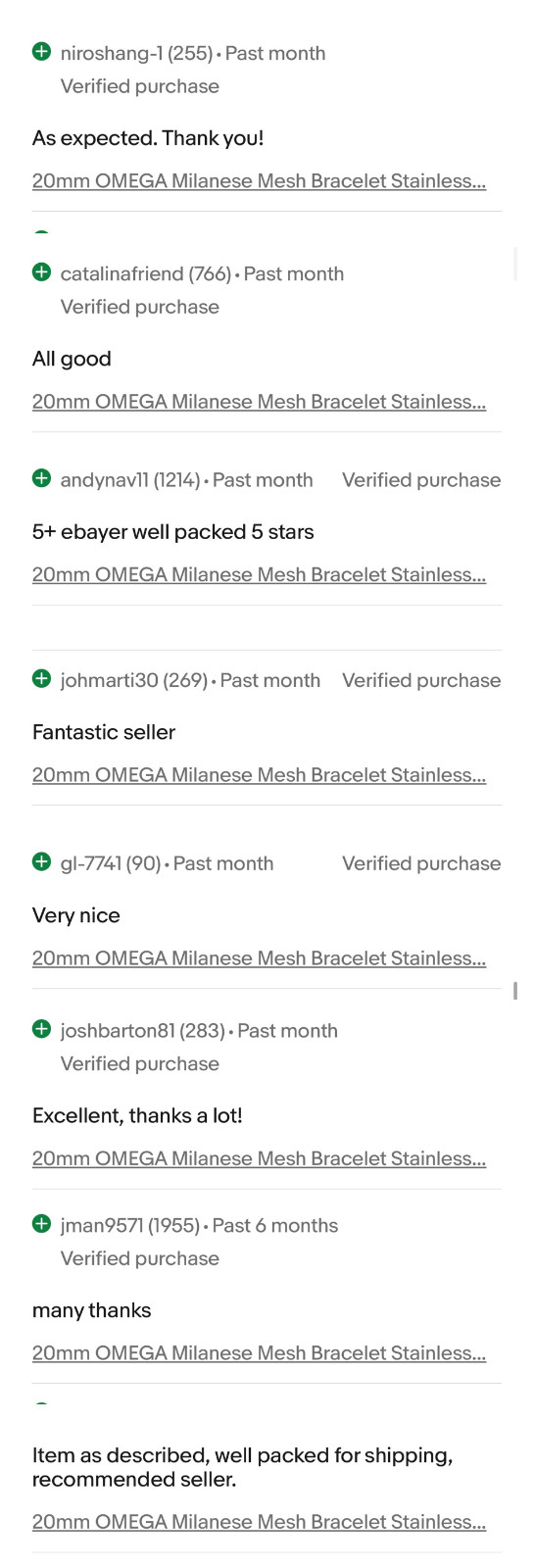 20mm OMEGA Milanese Mesh Bracelet Stainless Steel Deployment reviews attached