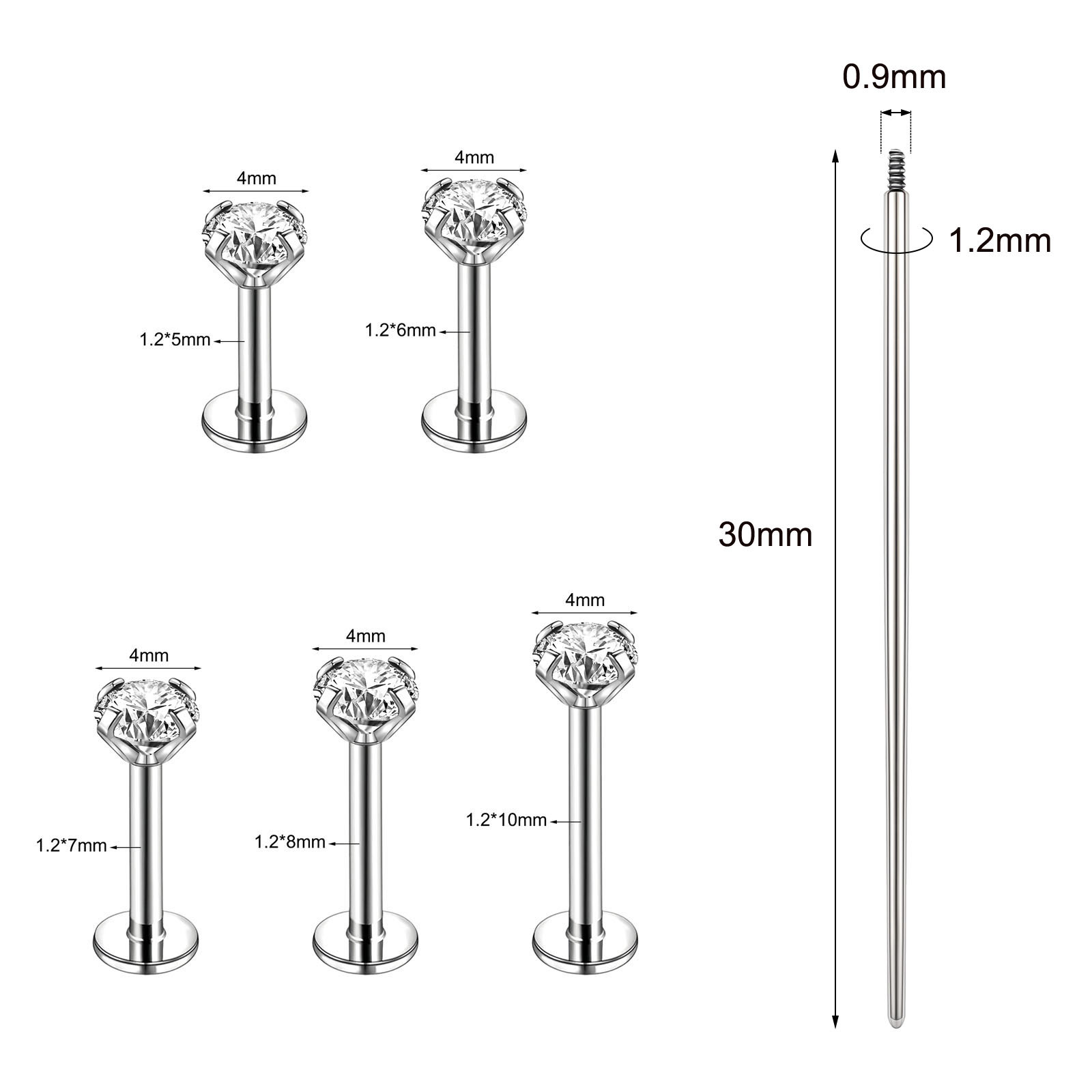 18g/16g Stainless Steel Labret Rings Flat Back Stud Earring Medusa Lip Piercing