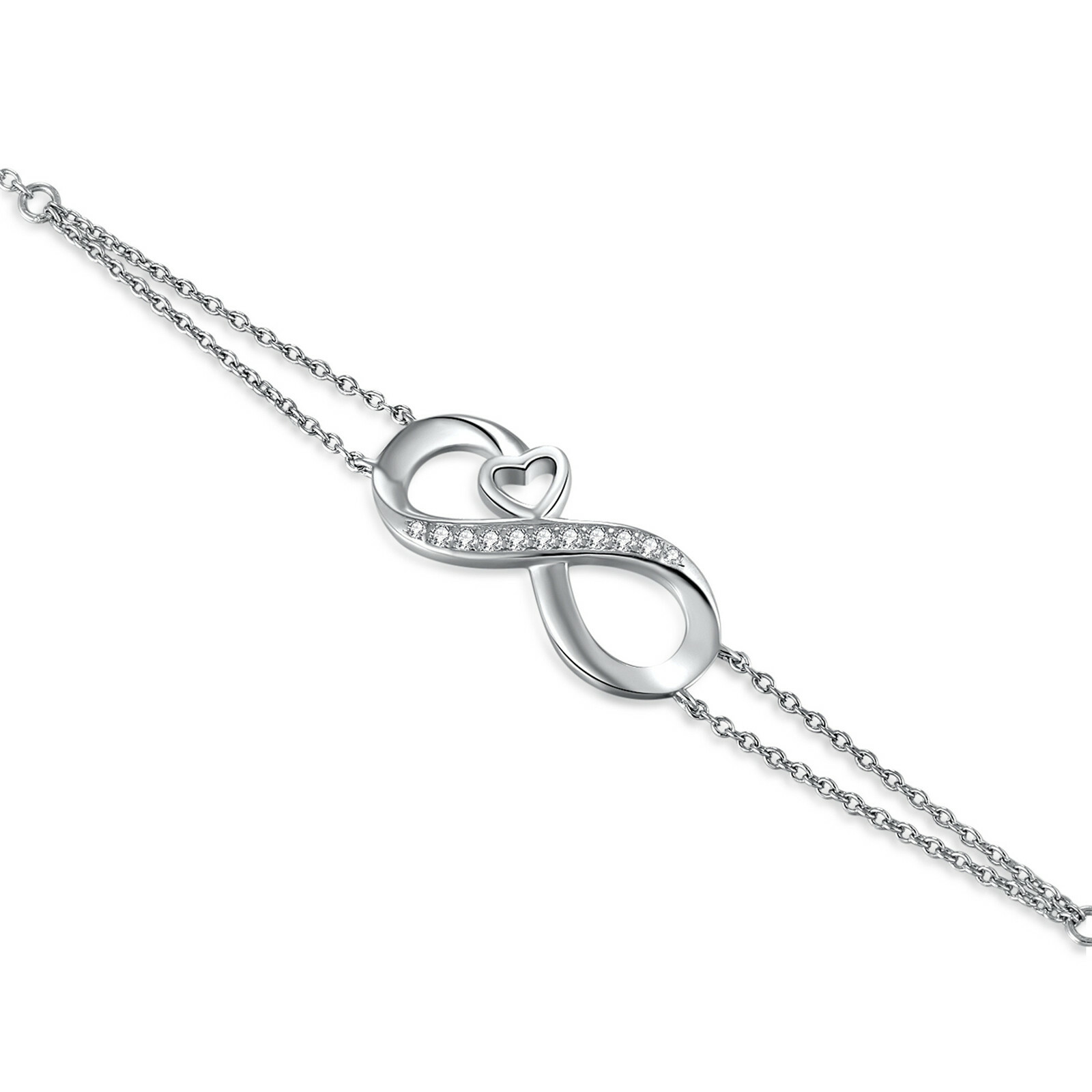 Real 925 Sterling Silver Adjustable Bracelet Infinity Heart Gifts for Her Him