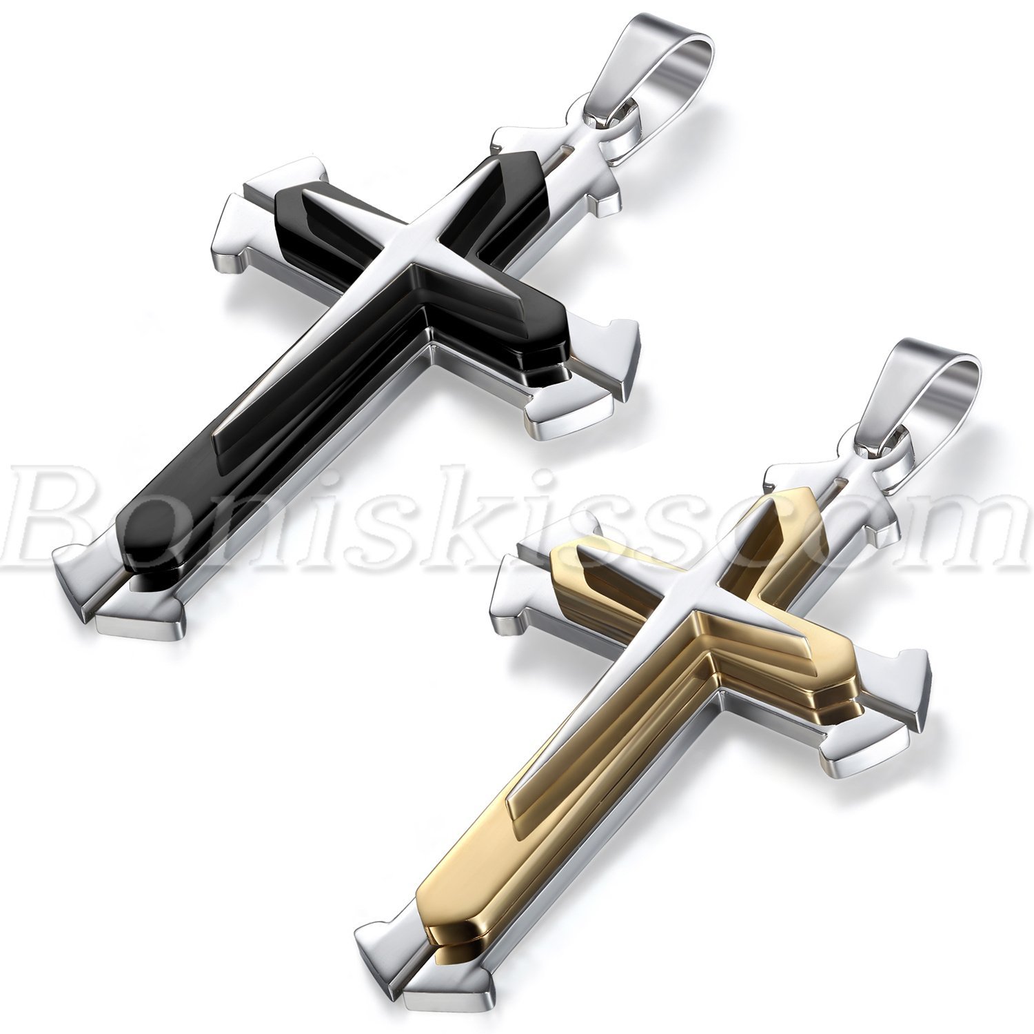 Stainless Steel Silver Black/Gold Tone Cross Pendant Necklace Gift Men’s Jewelry