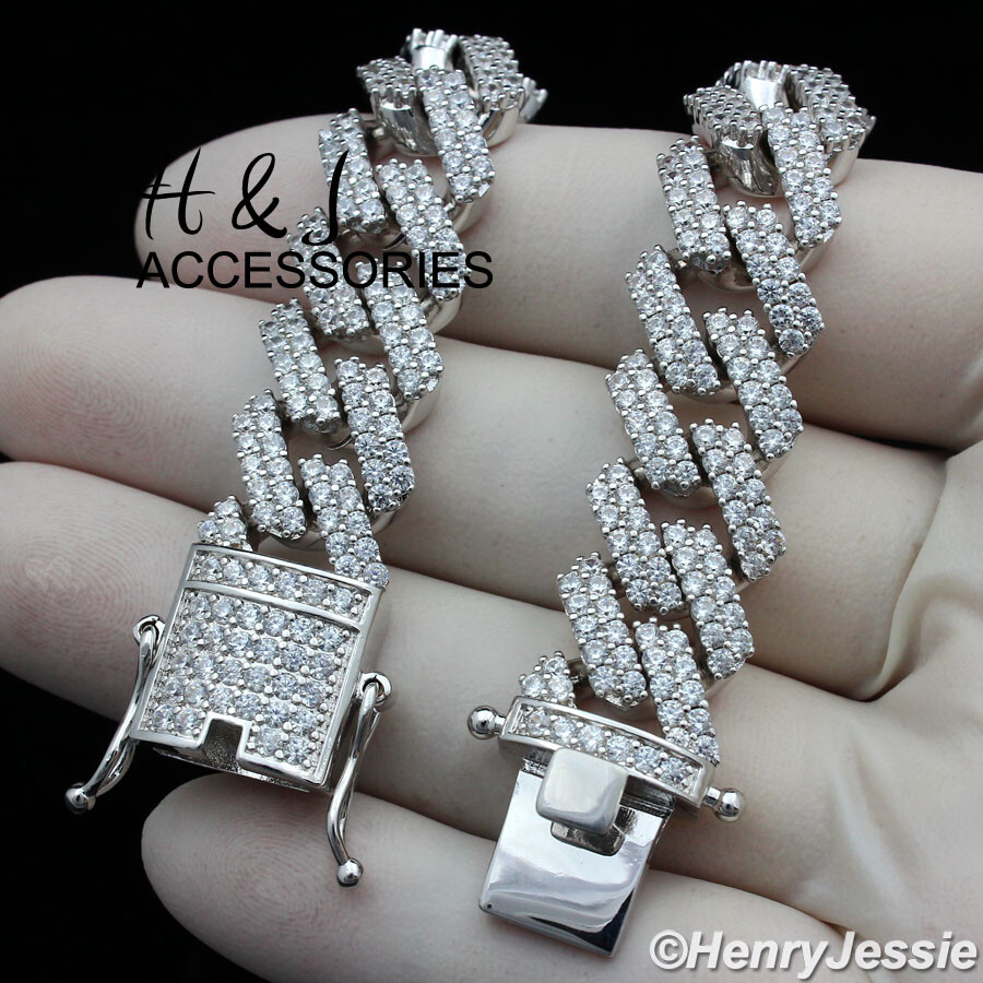 20″MEN 14K WHITE GOLD PLATED 14MM CZ MIAMI CUBAN CURB LINK CHAIN NECKLACE*ABN6