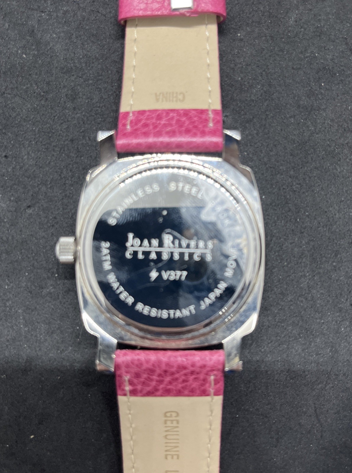 Joan Rivers Classics V377 Womens Silver Tone Pink LeatherBand 40mm Needs Battery