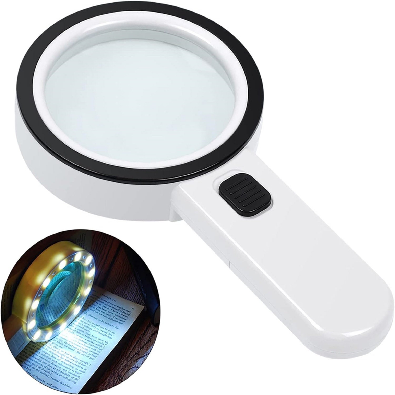 30X Jumbo Handheld Magnifying Glass w/ 12 Bright LED Light Illuminated Magnifier