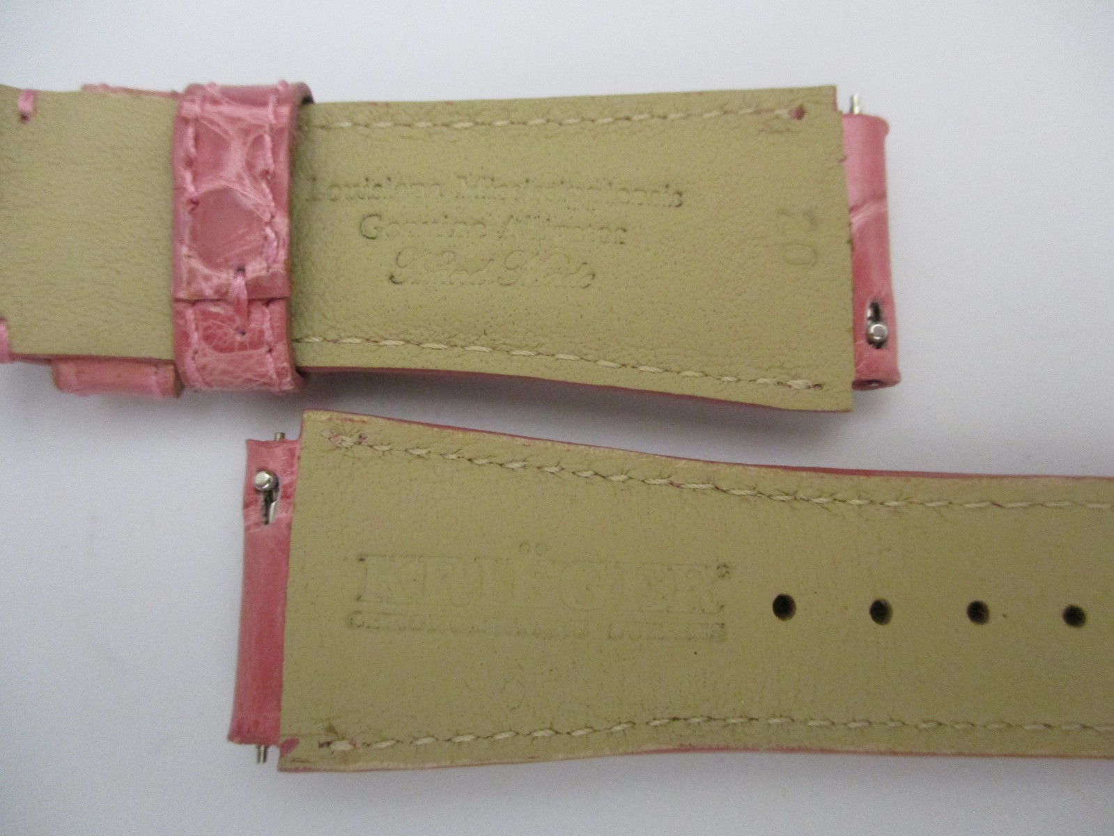 KRIEGER 1020S 20mm Lug-Ends Pink Alligator Leather Watch Straps 110+70mm & Pins