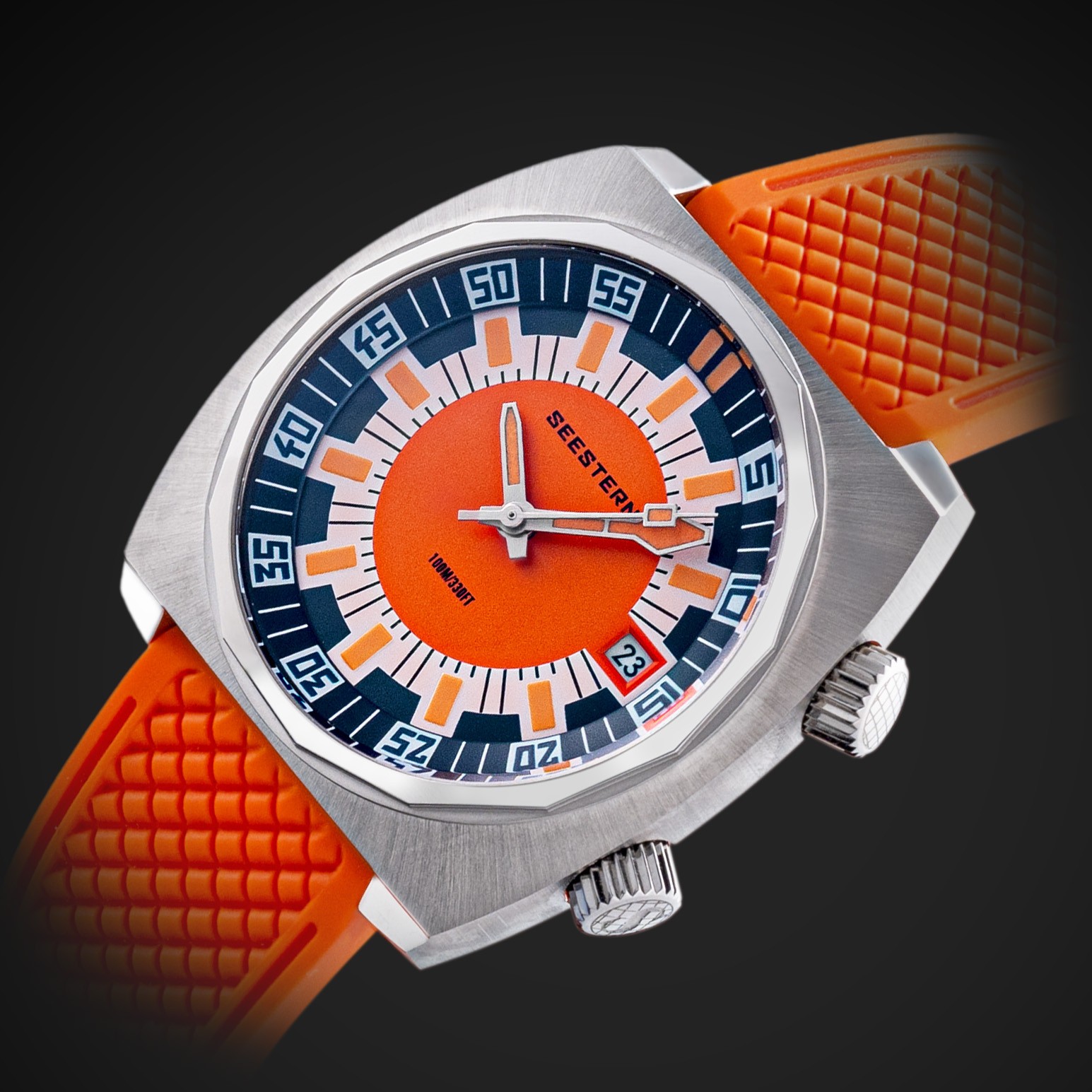 Seestern S471.01.O 38MM LUME Internal Bezel 100m DIVER’S Mens Sport Watch ORANGE