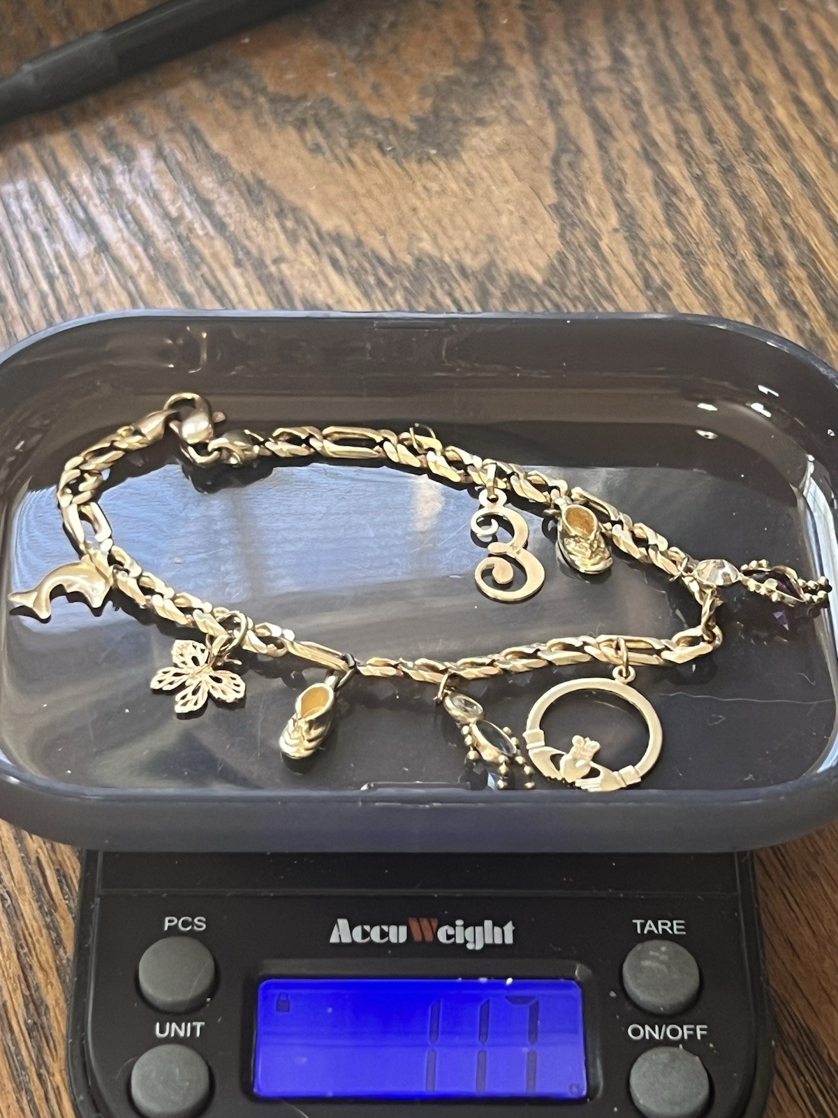 UNOAERRE 14K SOLID YELLOW GOLD FIGARO BRACELET 7.25” 11.7 g.