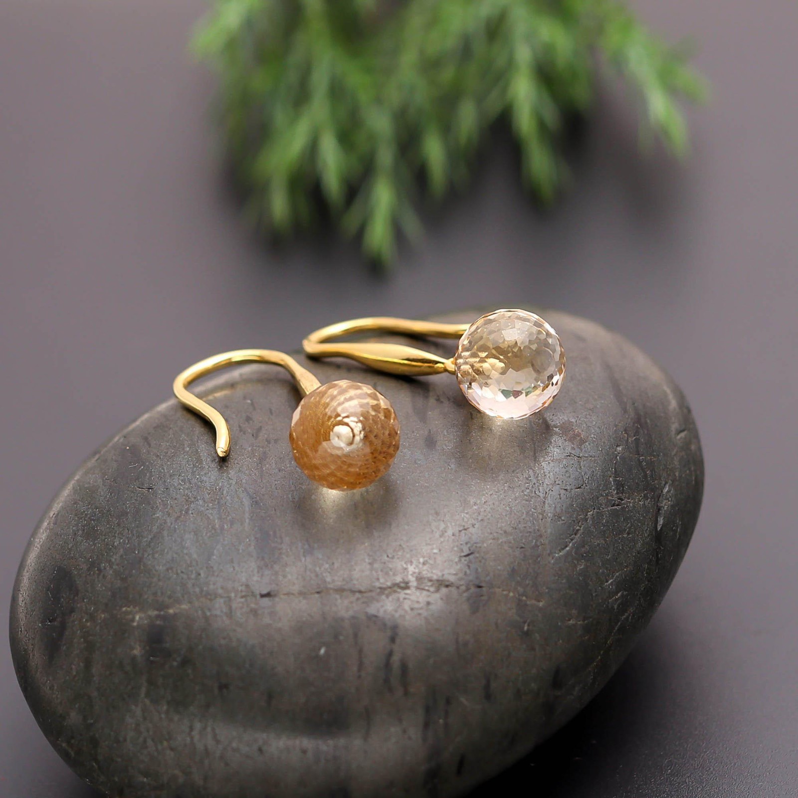 Natural Citrine Quartz Ball Dangle Earring Gold Fill 925 Sterling Silver Jewelry