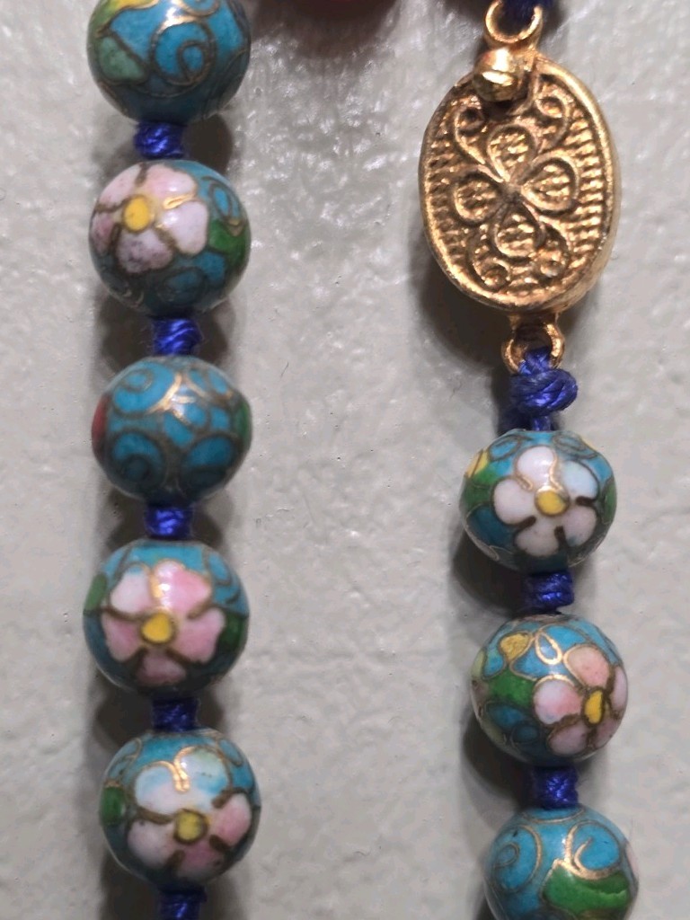 Hand Made and Painted Chinese Porcelain Bead Necklace With Gold Clasp! 22″