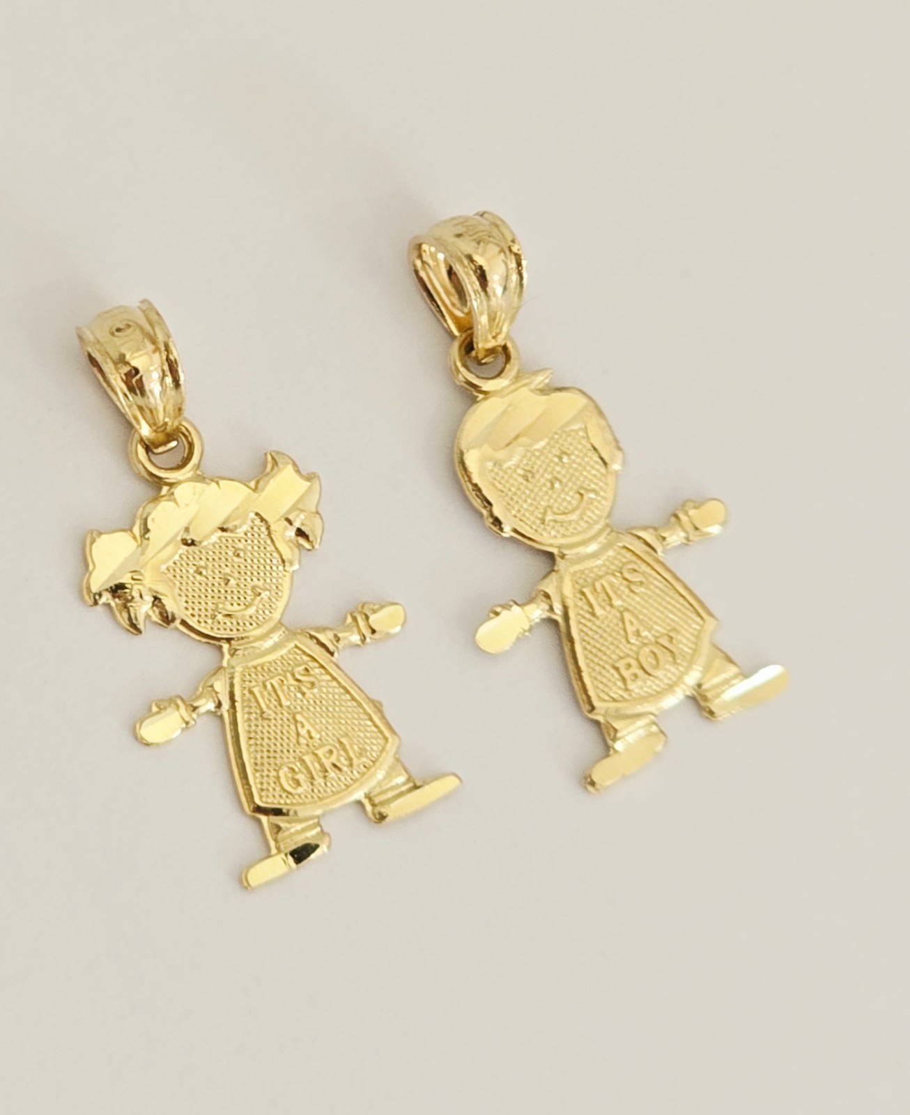 14k Solid Yellow Gold Boy Girl Ninio Children Baby Shower Gift Pendant 12x20mm