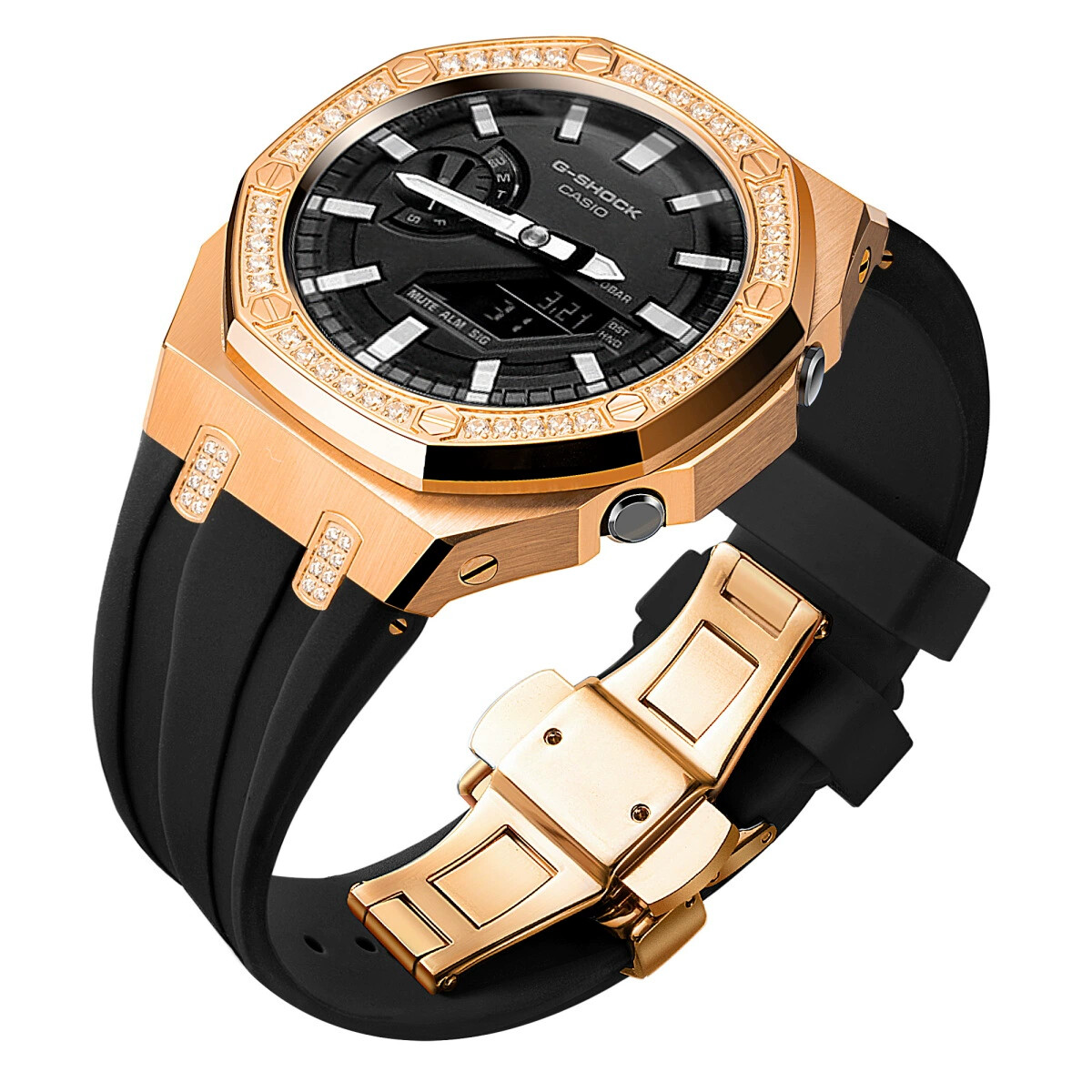 Bling Diamond Stainless Steel Bezel Mod Kit Case Band for G-SHOCK GA-2100 GA2110