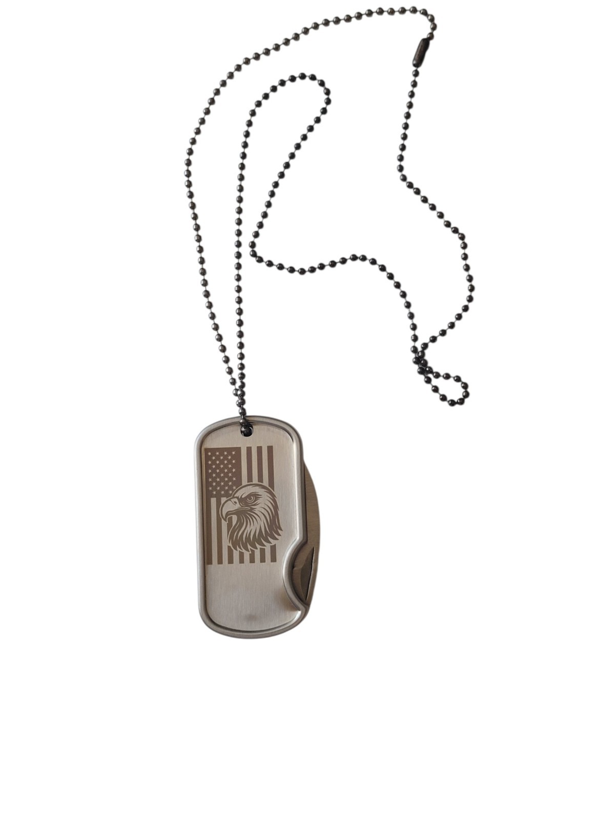 US Flag Eagle Stainless Steel Dog Tag Necklace Money Clip Folding Knife