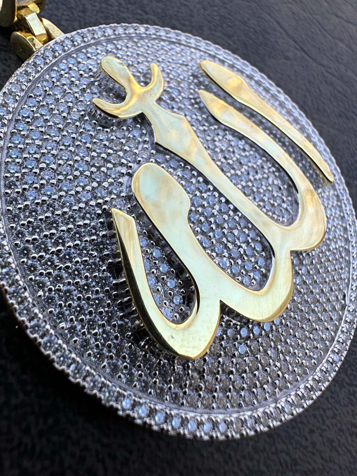 MOISSANITE Real 925 Silver / Gold Allah Medallion Arabic Necklace Pendant Iced