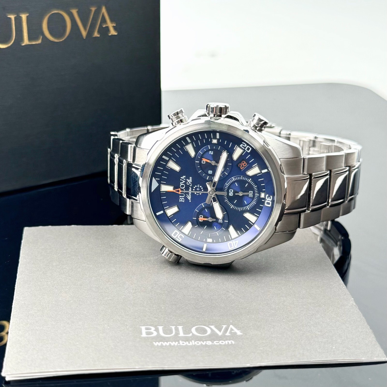 Bulova Marine Star Chronograph Blue Dial Stainless Steel Men’s Watch 43MM 96B256